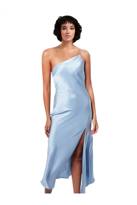 Acheter Bleu ciel clair Trapèze midi Satiné Soyeux Courte Robes demoiselle d'honneur / Robes de soirée / Robes de cocktail