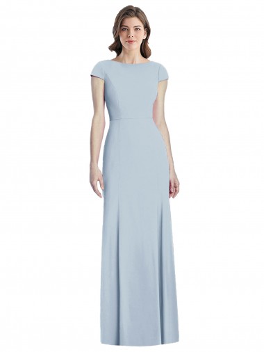 Acheter Bleu ciel clair Trompette Bateau Crêpe Stretch Longue Robes demoiselle d'honneur / Robes de bal