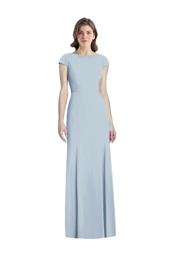 Acheter Bleu ciel clair Trompette Bateau Crêpe Stretch Longue Robes demoiselle d'honneur / Robes de bal