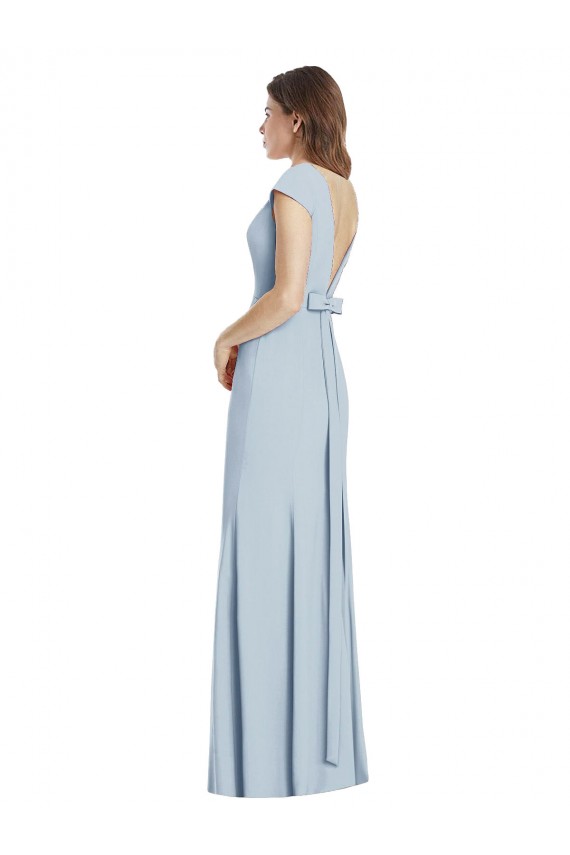 Acheter Bleu ciel clair Trompette Bateau Crêpe Stretch Longue Robes demoiselle d'honneur / Robes de bal