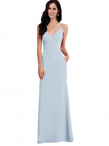 Acheter Bleu ciel clair Trompette Bretelles spaghetti Col V Crêpe Stretch Longue Robes demoiselle d'honneur / Robes de bal