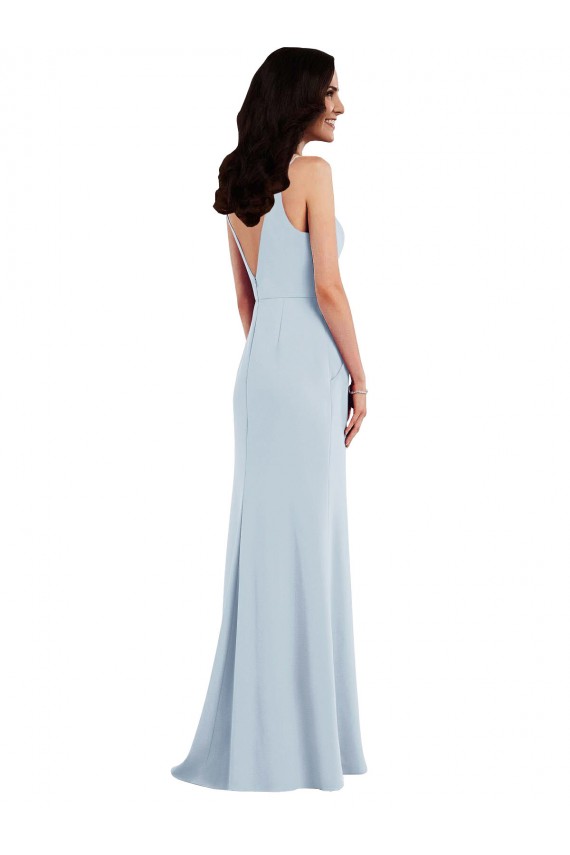 Acheter Bleu ciel clair Trompette Bretelles spaghetti Col V Crêpe Stretch Longue Robes demoiselle d'honneur / Robes de bal