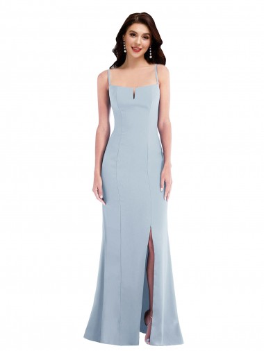 Acheter Bleu ciel clair Trompette Bretelles spaghetti Crêpe Stretch Longue Formelles Robes demoiselle d'honneur / Robes de soirée / Robes de bal