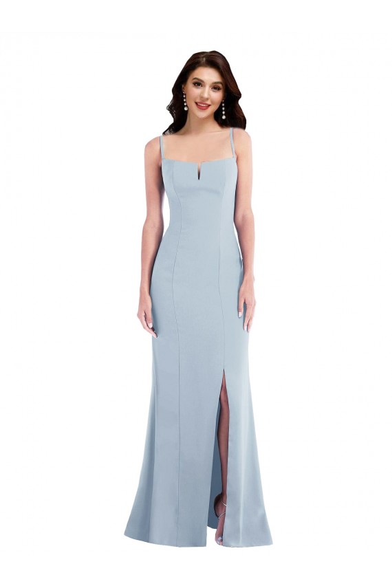 Acheter Bleu ciel clair Trompette Bretelles spaghetti Crêpe Stretch Longue Formelles Robes demoiselle d'honneur / Robes de soirée / Robes de bal