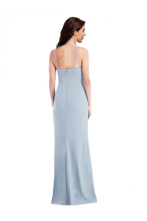 Acheter Bleu ciel clair Trompette Bretelles spaghetti Crêpe Stretch Longue Formelles Robes demoiselle d'honneur / Robes de soirée / Robes de bal