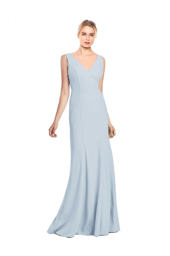 Acheter Bleu ciel clair Trompette Col V Crêpe Stretch Longue Robes demoiselle d'honneur / Robes de bal