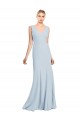 Acheter Bleu ciel clair Trompette Col V Crêpe Stretch Longue Robes demoiselle d'honneur / Robes de bal