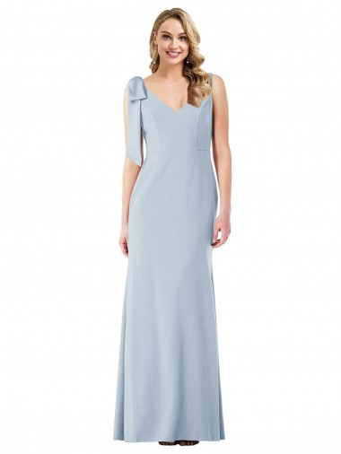Acheter Bleu ciel clair Trompette Col V Crêpe Stretch Longue Robes demoiselle d'honneur / Robes de bal