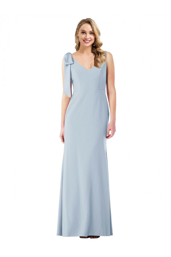 Acheter Bleu ciel clair Trompette Col V Crêpe Stretch Longue Robes demoiselle d'honneur / Robes de bal