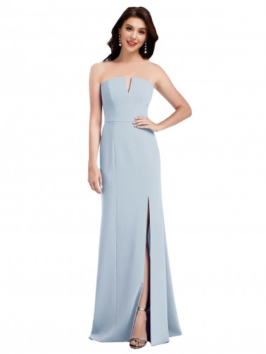 Acheter Bleu ciel clair Trompette Col V Sans bretelle Crêpe Stretch Longue Robes demoiselle d'honneur / Robes de bal