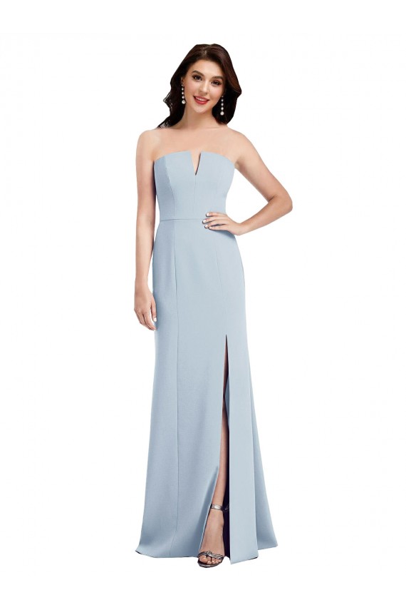 Acheter Bleu ciel clair Trompette Col V Sans bretelle Crêpe Stretch Longue Robes demoiselle d'honneur / Robes de bal