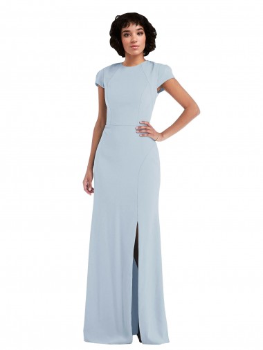 Acheter Bleu ciel clair Trompette Col bijou Crêpe Stretch Longue Robes demoiselle d'honneur