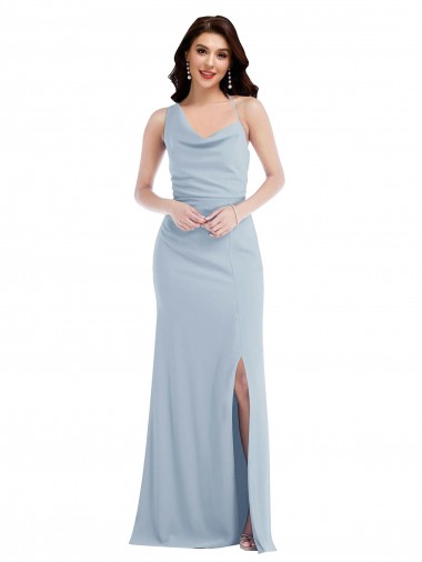 Acheter Bleu ciel clair Trompette Crêpe Stretch Longue Robes demoiselle d'honneur / Robes de bal