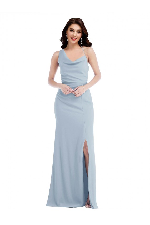 Acheter Bleu ciel clair Trompette Crêpe Stretch Longue Robes demoiselle d'honneur / Robes de bal