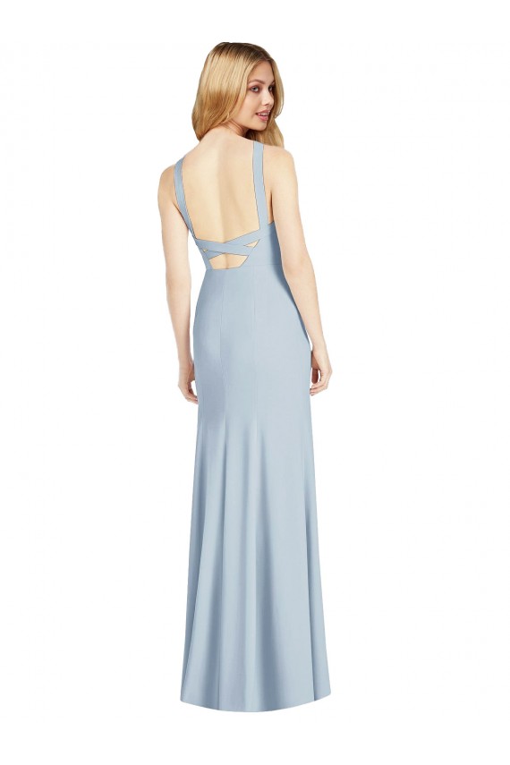 Acheter Bleu ciel clair Trompette Licou Col Haut Crêpe Stretch Longue Formelles Robes demoiselle d'honneur / Robes de soirée