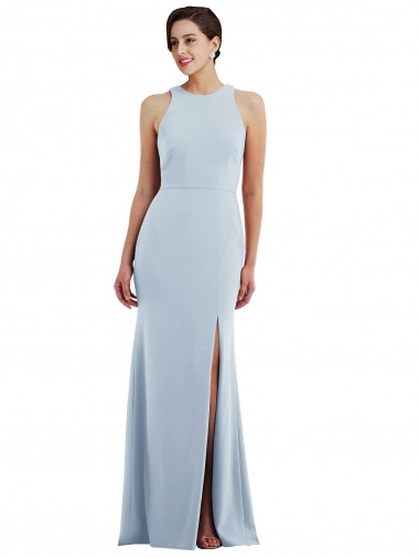 Acheter Bleu ciel clair Trompette Licou Col bijou Crêpe Stretch Longue Formelles Robes demoiselle d'honneur / Robes de soirée / Robes de bal