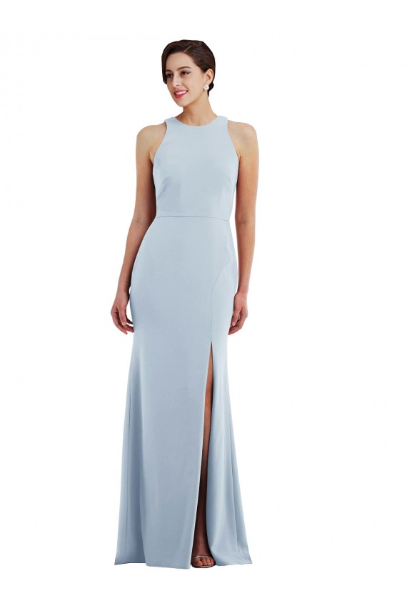 Acheter Bleu ciel clair Trompette Licou Col bijou Crêpe Stretch Longue Formelles Robes demoiselle d'honneur / Robes de soirée / Robes de bal