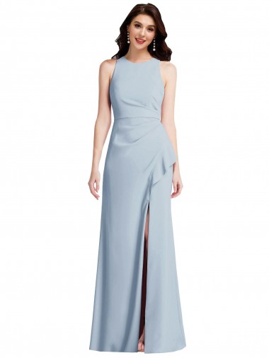Acheter Bleu ciel clair Trompette Licou Crêpe Stretch Longue Robes demoiselle d'honneur / Robes de bal