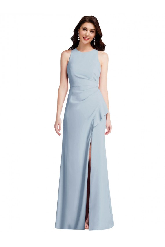 Acheter Bleu ciel clair Trompette Licou Crêpe Stretch Longue Robes demoiselle d'honneur / Robes de bal