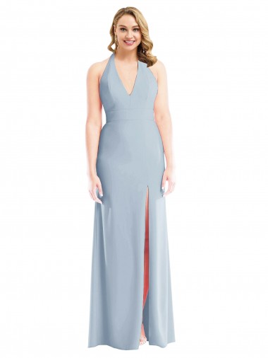 Acheter Bleu ciel clair Trompette Licou Crêpe Stretch Longue Robes demoiselle d'honneur / Robes de bal