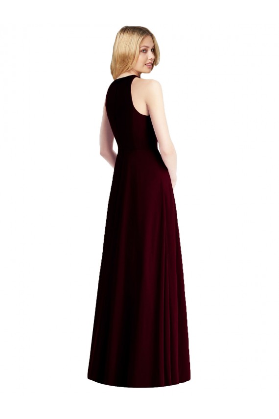 Acheter Bleu ciel clair Trompette Licou Mousseline Longue Robes demoiselle d'honneur