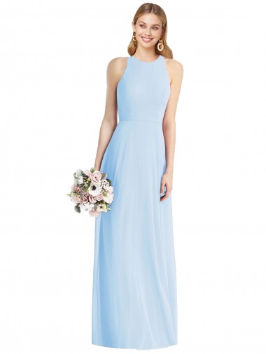 Acheter Bleu ciel clair Trompette Licou Mousseline Longue Robes demoiselle d'honneur