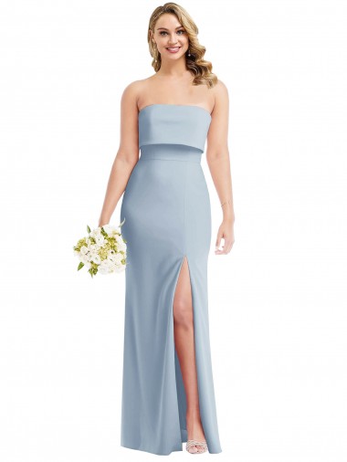 Acheter Bleu ciel clair Trompette Sans bretelle Crêpe Stretch Longue Robes demoiselle d'honneur / Robes de bal
