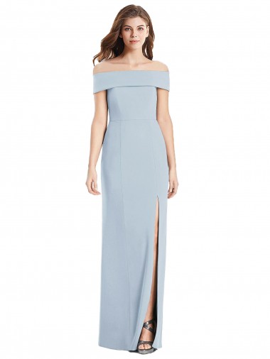 Acheter Bleu ciel clair Trompette Épaule Dénudée Crêpe Stretch Longue Robes demoiselle d'honneur / Robes de bal