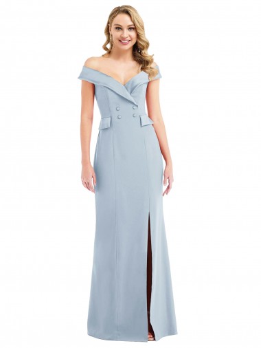 Acheter Bleu ciel clair Trompette Épaule Dénudée Crêpe Stretch Longue Robes demoiselle d'honneur / Robes de bal