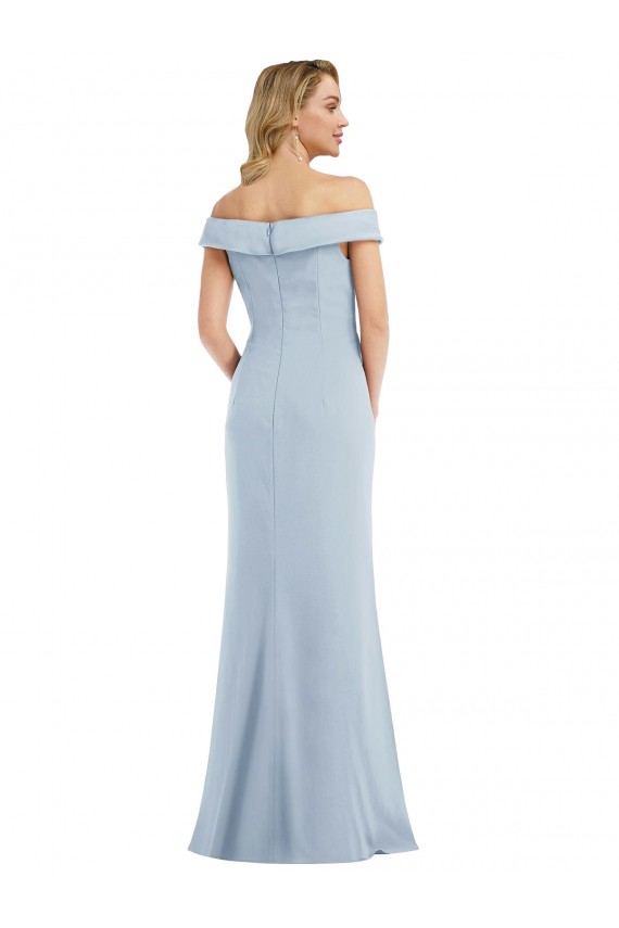 Acheter Bleu ciel clair Trompette Épaule Dénudée Crêpe Stretch Longue Robes demoiselle d'honneur / Robes de bal