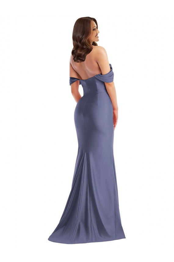 Acheter Bleu français Sirène Épaule Dénudée Satiné Soyeux Longue Formelles Robes demoiselle d'honneur / Robes de soirée / Robes de bal