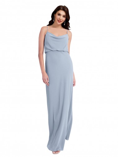 Acheter Bleu fumée Fourreau Bretelles spaghetti Crêpe Stretch Longue Formelles Robes demoiselle d'honneur / Robes de soirée / Robes de bal