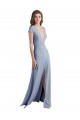 Acheter Bleu fumée Fourreau Col V Crêpe Stretch Longue Robes demoiselle d'honneur / Robes de bal