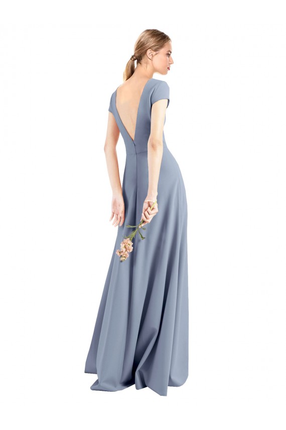 Acheter Bleu fumée Fourreau Col V Crêpe Stretch Longue Robes demoiselle d'honneur / Robes de bal