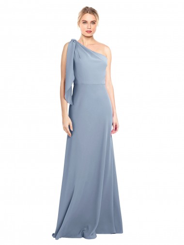 Acheter Bleu fumée Fourreau Crêpe Stretch Longue Formelles Robes demoiselle d'honneur / Robes de soirée / Robes de bal