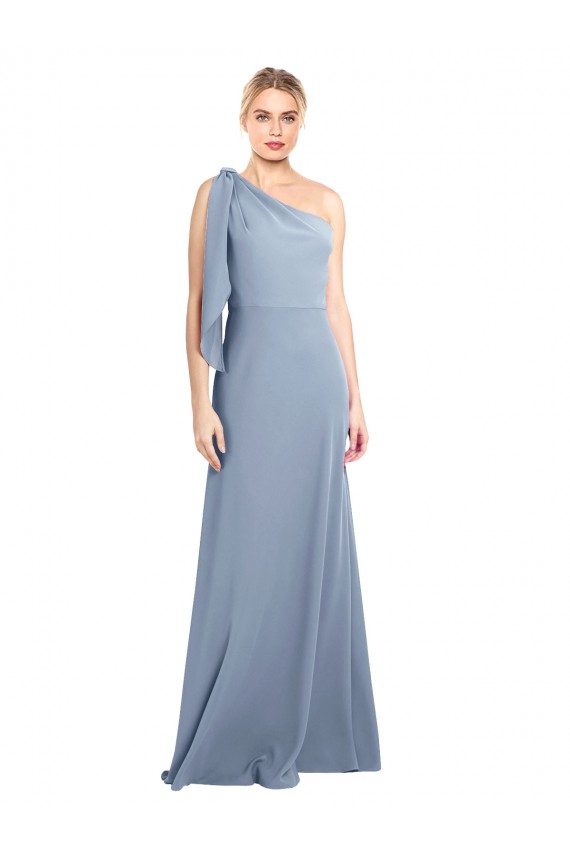 Acheter Bleu fumée Fourreau Crêpe Stretch Longue Formelles Robes demoiselle d'honneur / Robes de soirée / Robes de bal