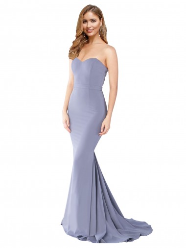 Acheter Bleu fumée Sirène Sans bretelle Crêpe Stretch Longue Formelles Robes demoiselle d'honneur / Robes de soirée / Robes de bal