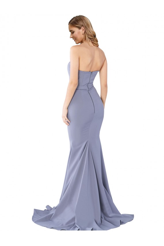 Acheter Bleu fumée Sirène Sans bretelle Crêpe Stretch Longue Formelles Robes demoiselle d'honneur / Robes de soirée / Robes de bal