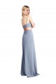 Acheter Bleu fumée Trapèze Bretelles spaghetti Scoop Crêpe Stretch Longue Robes demoiselle d'honneur / Robes de bal