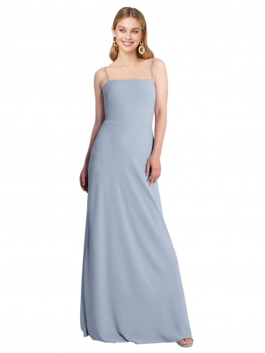 Acheter Bleu fumée Trapèze Col Carré Crêpe Stretch Longue Robes demoiselle d'honneur / Robes de bal