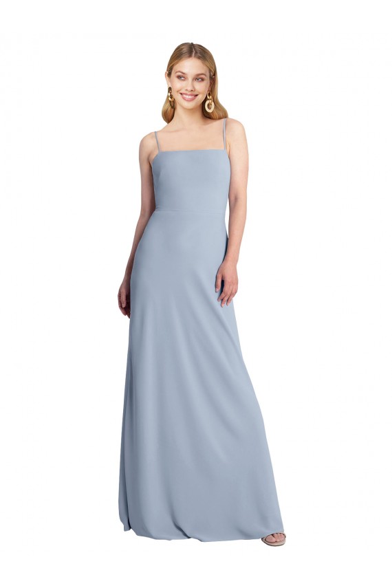 Acheter Bleu fumée Trapèze Col Carré Crêpe Stretch Longue Robes demoiselle d'honneur / Robes de bal