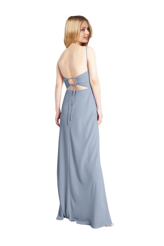 Acheter Bleu fumée Trapèze Col Carré Crêpe Stretch Longue Robes demoiselle d'honneur / Robes de bal