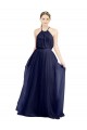 Acheter Bleu marine 21 Trapèze Licou Col Haut Tulle Longue Robes demoiselle d'honneur