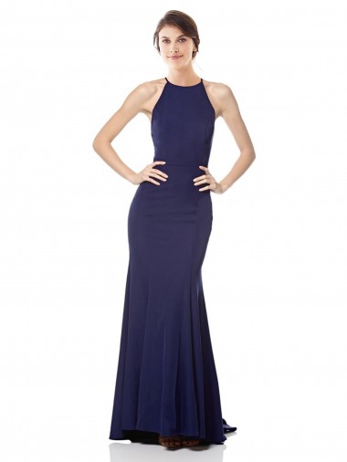 Acheter Bleu marine Sirène Licou Col Haut Crêpe Stretch Longue Formelles Robes demoiselle d'honneur / Robes de soirée / Robes de bal