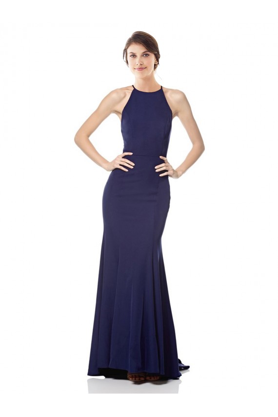 Acheter Bleu marine Sirène Licou Col Haut Crêpe Stretch Longue Formelles Robes demoiselle d'honneur / Robes de soirée / Robes de bal