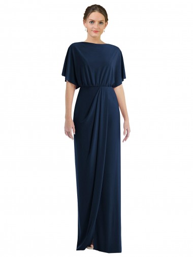 Acheter Bleu marine foncé Fourreau Bateau Spandex Longue Robes demoiselle d'honneur / Robes de bal