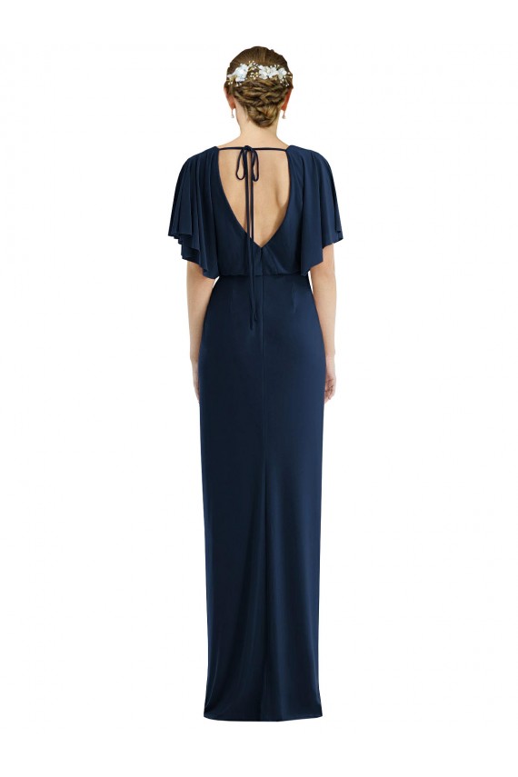 Acheter Bleu marine foncé Fourreau Bateau Spandex Longue Robes demoiselle d'honneur / Robes de bal