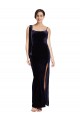 Acheter Bleu marine foncé Fourreau Bretelles spaghetti Col Carré Velours Stretch Longue Formelles Robes demoiselle d'honneur / Robes de soirée / Robes de bal