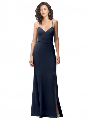 Acheter Bleu marine foncé Fourreau Bretelles spaghetti Crêpe Stretch Longue Formelles Robes demoiselle d'honneur / Robes de soirée / Robes de bal