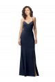 Acheter Bleu marine foncé Fourreau Bretelles spaghetti Crêpe Stretch Longue Formelles Robes demoiselle d'honneur / Robes de soirée / Robes de bal